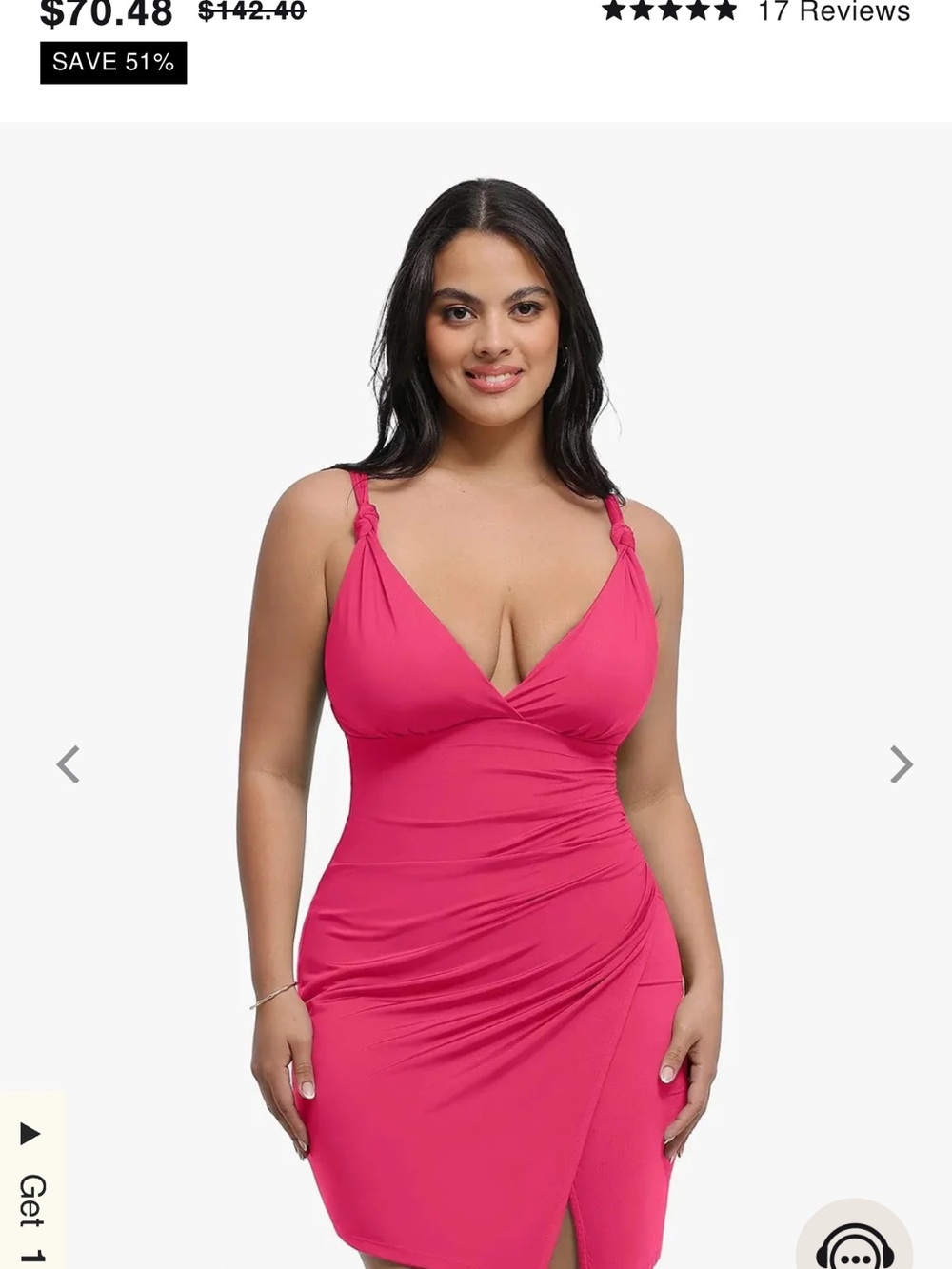 Shapewear Pink Mini Dress with Knot Strap Detail (can be worn as bathing suit)